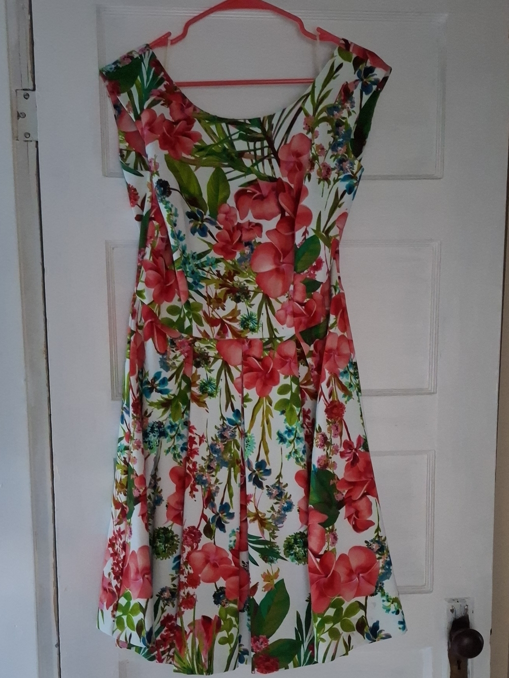 Danny & Nicole White Dress with Coral and Green Floral Print
